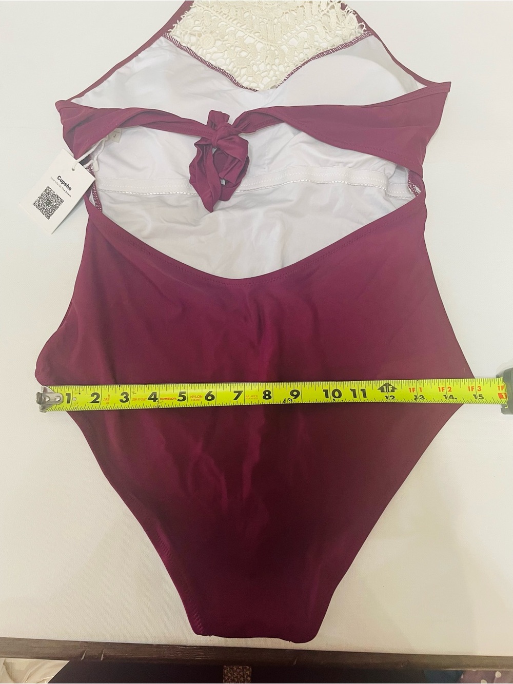 Cupshe Burgundy Crochet Lace High Neck Halter One Piece Swimsuit Size L NWT - Picture 5 of 6